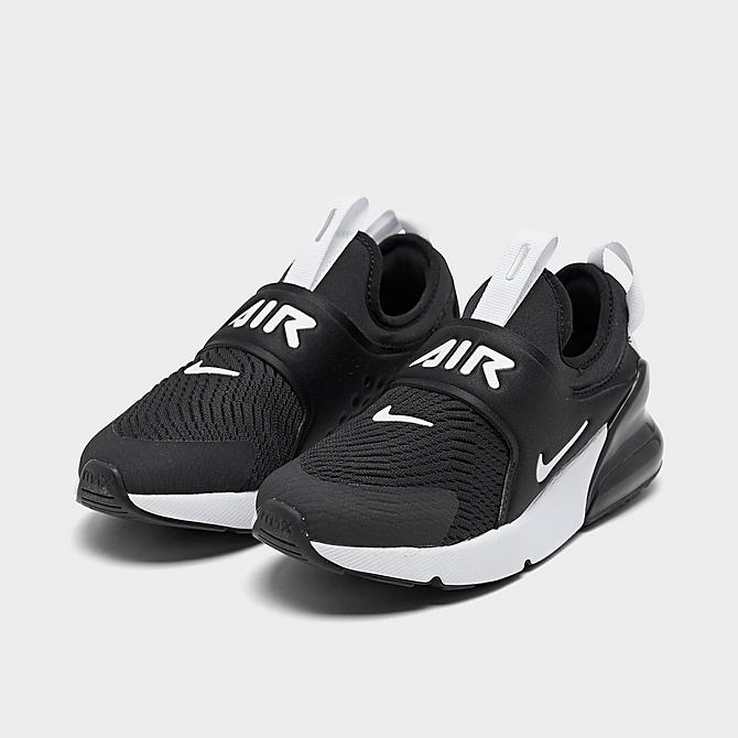 Three Quarter view of Little Kids' Nike Air Max 270 Extreme Casual Shoes in Black/White Click to zoom