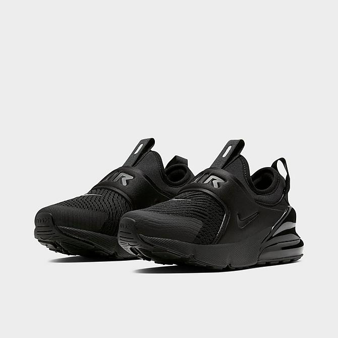 Three Quarter view of Little Kids' Nike Air Max 270 Extreme Casual Shoes in Black/Black/Black Click to zoom