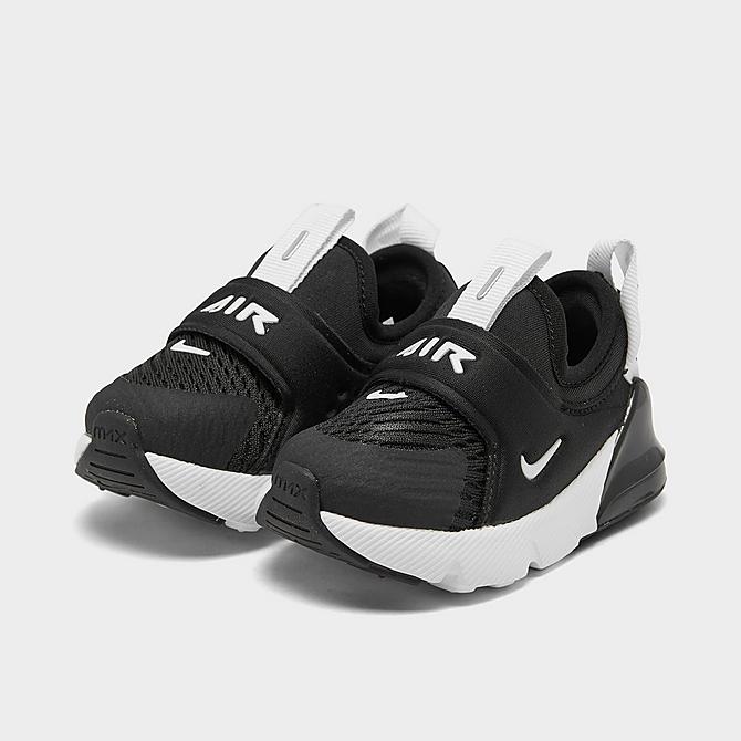 Three Quarter view of Kids' Toddler Nike Air Max 270 Extreme Casual Shoes in Black/​White Click to zoom