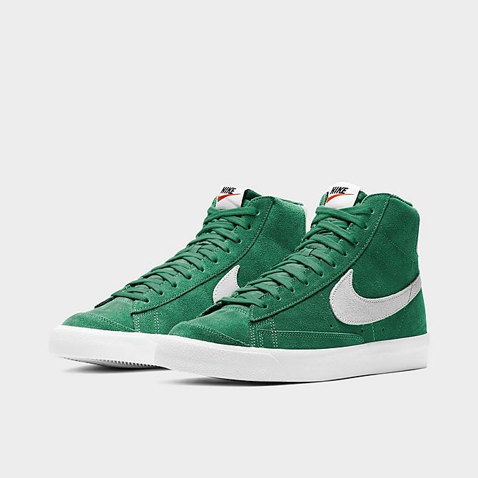 Three Quarter view of Men's Nike Blazer Mid '77 Suede Casual Shoes in Pine Green/White/Pine Green Click to zoom