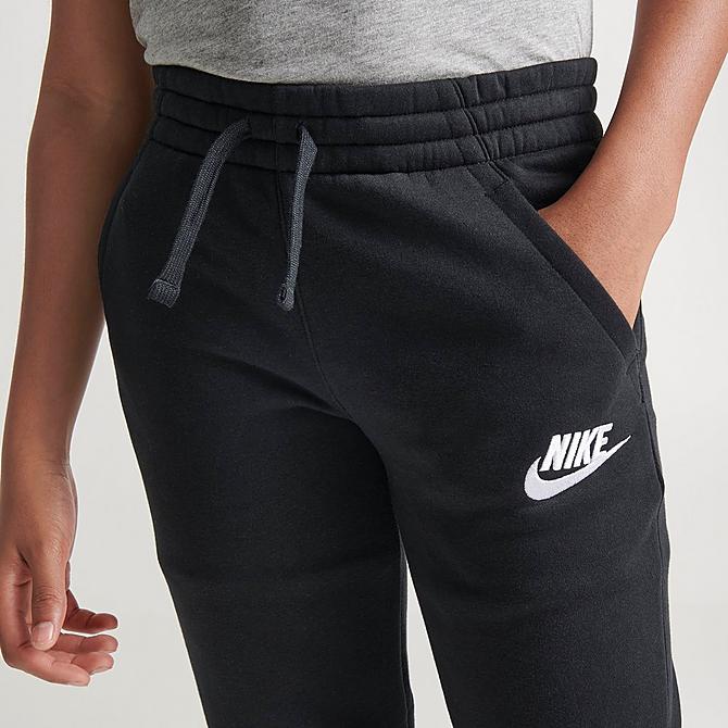 On Model 5 view of Boys' Nike Sportswear Embroidered Logo Club Fleece Jogger Pants in Black Click to zoom