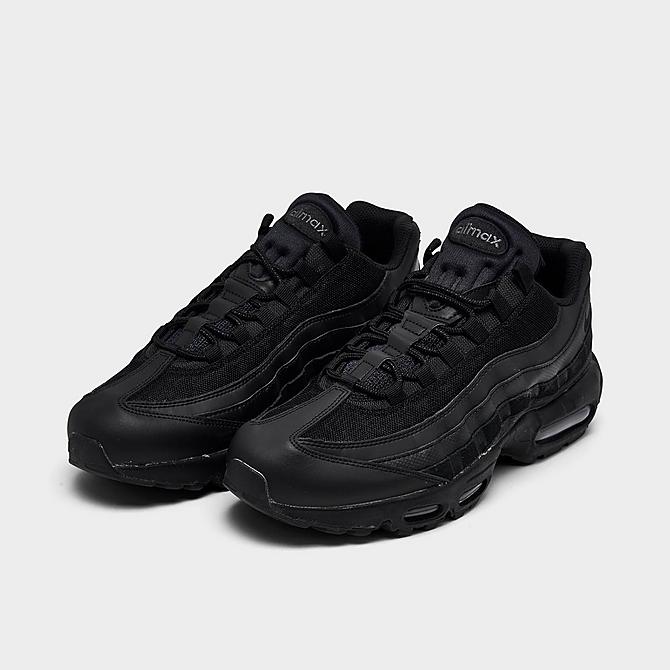 Three Quarter view of Men's Nike Air Max 95 Essential Casual Shoes in Black/Black/Dark Grey Click to zoom