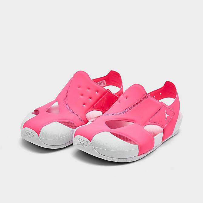 Three Quarter view of Girls' Little Kids' Jordan Flare Sport Sandals in Digital Pink/White Click to zoom