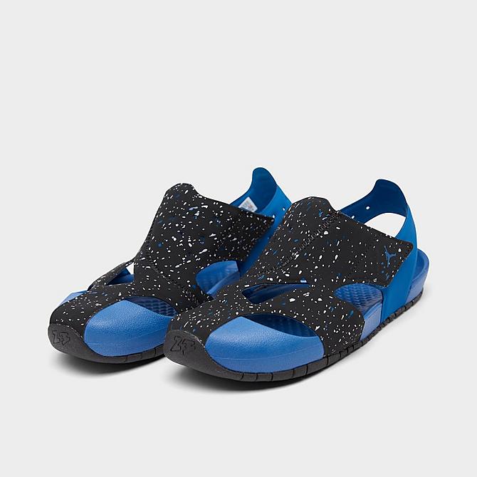 Three Quarter view of Little Kids' Jordan Flare Casual Shoes in Dark Marina Blue/Black/Mist Blue Click to zoom