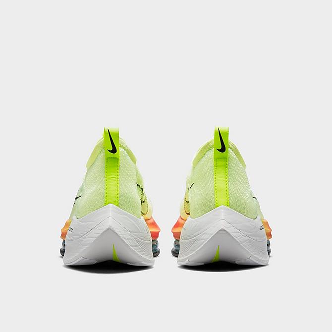 Left view of Men's Nike Air Zoom Alphafly NEXT% FlyKnit Running Shoes in Barely Volt/Black/Hyper Orange/Dynamic Turquoise/Volt/Photon Dust Click to zoom