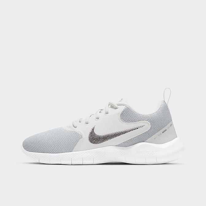 Right view of Women's Nike Flex Experience RN 10 Running Shoes in White/Metallic Silver/Platinum Tint Click to zoom
