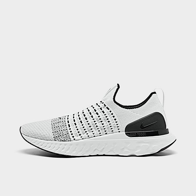 Right view of Men's Nike React Phantom Run Flyknit 2 Running Shoes in True White/Black/Pure Platinum/White Click to zoom