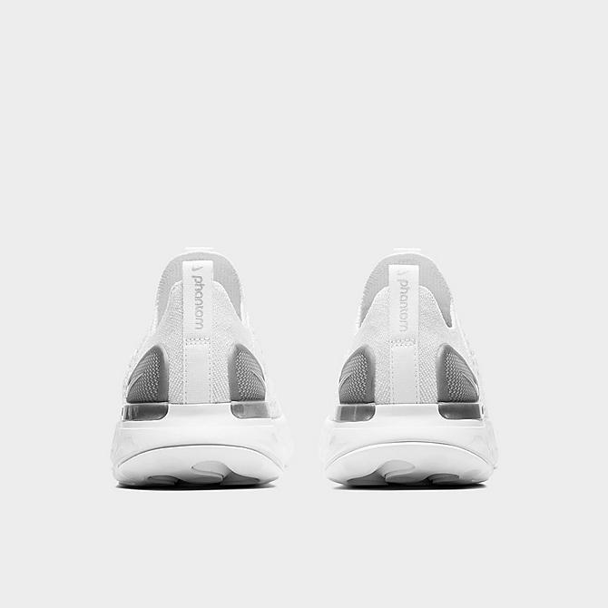 Left view of Women's Nike React Phantom Run Flyknit 2 Running Shoes in True White/White/Pure Platinum/Metallic Silver Click to zoom