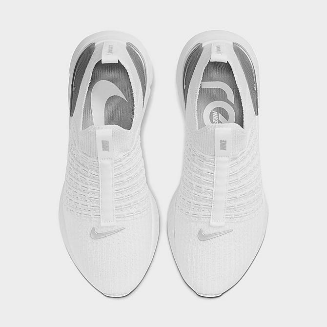 Back view of Women's Nike React Phantom Run Flyknit 2 Running Shoes in True White/White/Pure Platinum/Metallic Silver Click to zoom