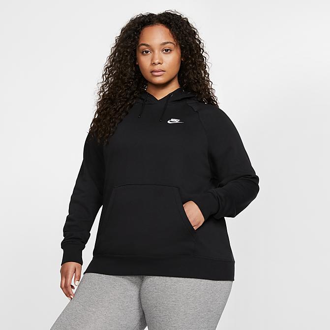 Front view of Women's Nike Sportswear Essential Hoodie (Plus Size) in Black/White Click to zoom