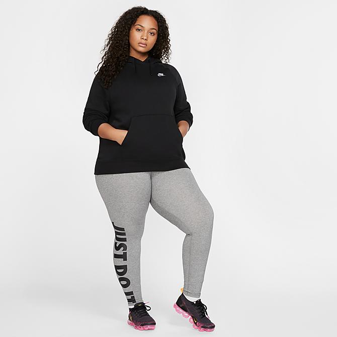 Front Three Quarter view of Women's Nike Sportswear Essential Hoodie (Plus Size) in Black/White Click to zoom