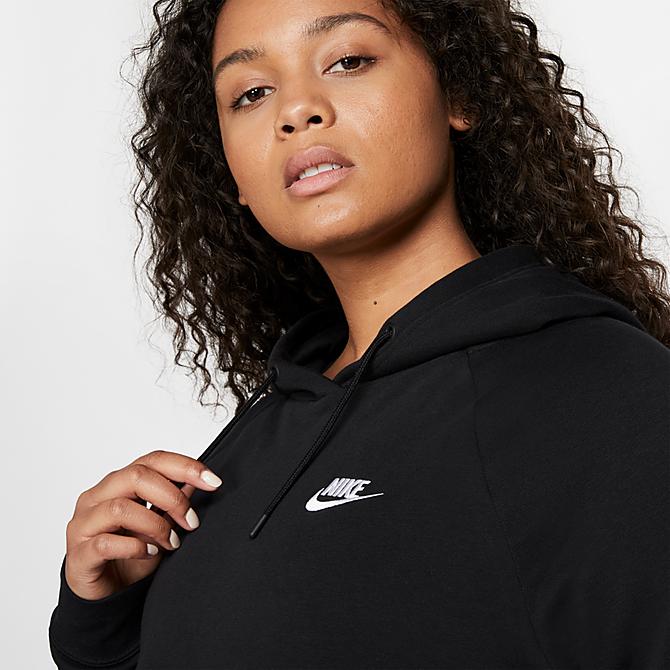 Back Right view of Women's Nike Sportswear Essential Hoodie (Plus Size) in Black/White Click to zoom