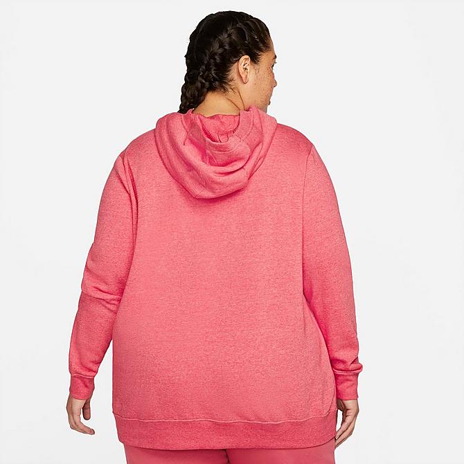 Front Three Quarter view of Women's Nike Sportswear Fleece Funnel-Neck Hoodie (Plus Size) in Gypsy Rose/Heather/White Click to zoom