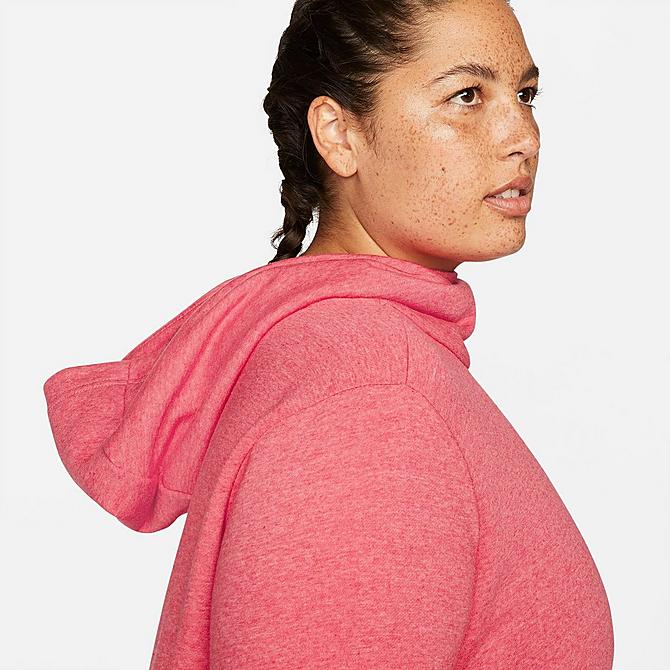 Back Right view of Women's Nike Sportswear Fleece Funnel-Neck Hoodie (Plus Size) in Gypsy Rose/Heather/White Click to zoom