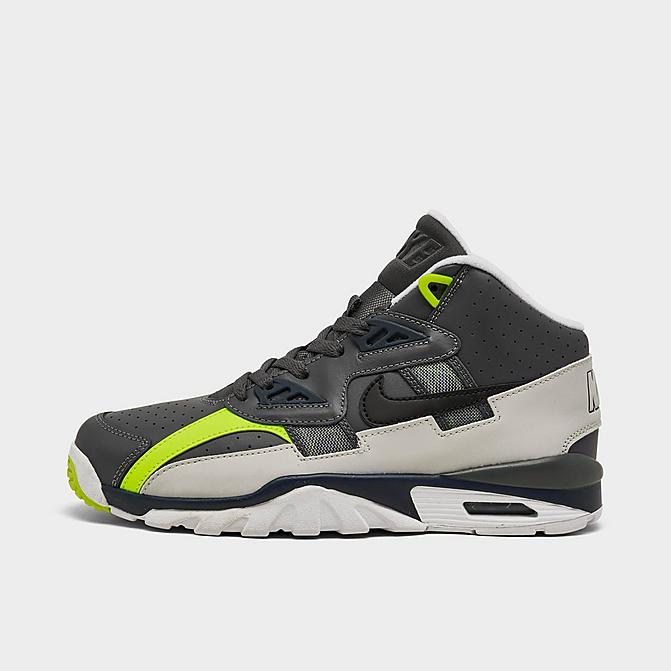 Right view of Boys' Big Kids' Nike Air Trainer SC Training Shoes in Dark Grey/Black/Midnight Navy/Volt Click to zoom