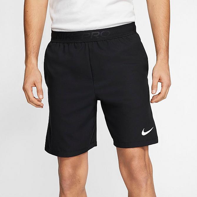 Front Three Quarter view of Men's Nike Pro Flex Vent Max Shorts in Black/White Click to zoom