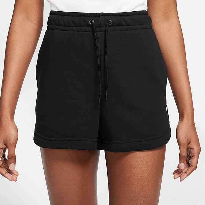 Front view of Women's Nike Sportswear Essential French Terry Shorts in Black/White Click to zoom
