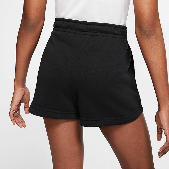 Front Three Quarter view of Women's Nike Sportswear Essential French Terry Shorts in Black/White Click to zoom