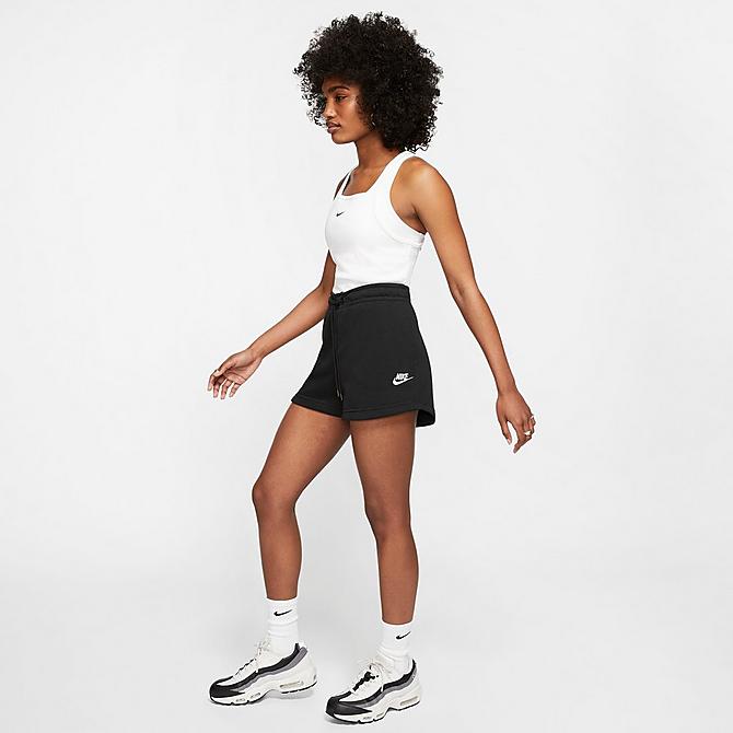 Back Left view of Women's Nike Sportswear Essential French Terry Shorts in Black/White Click to zoom