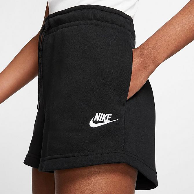 Back Right view of Women's Nike Sportswear Essential French Terry Shorts in Black/White Click to zoom