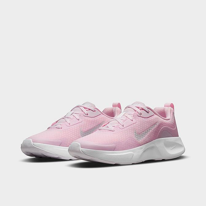 Three Quarter view of Girls' Big Kids' Nike WearAllDay Training Shoes in Pink/White Click to zoom