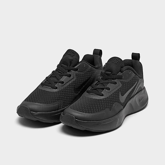 Three Quarter view of Big Kids' Nike WearAllDay Training Shoes in Black/Black/Black Click to zoom