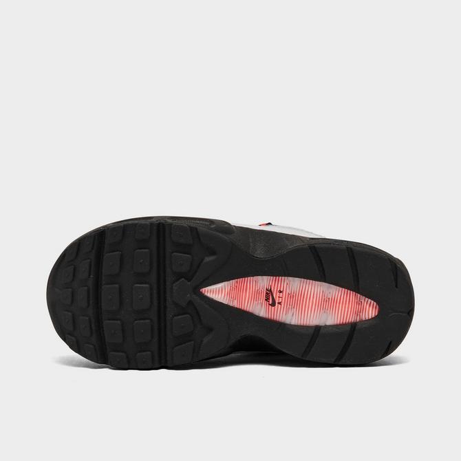 Bottom view of Kids' Toddler Nike Air Max 95 Recraft Casual Shoes in White/Infrared/Pure Platinum Click to zoom