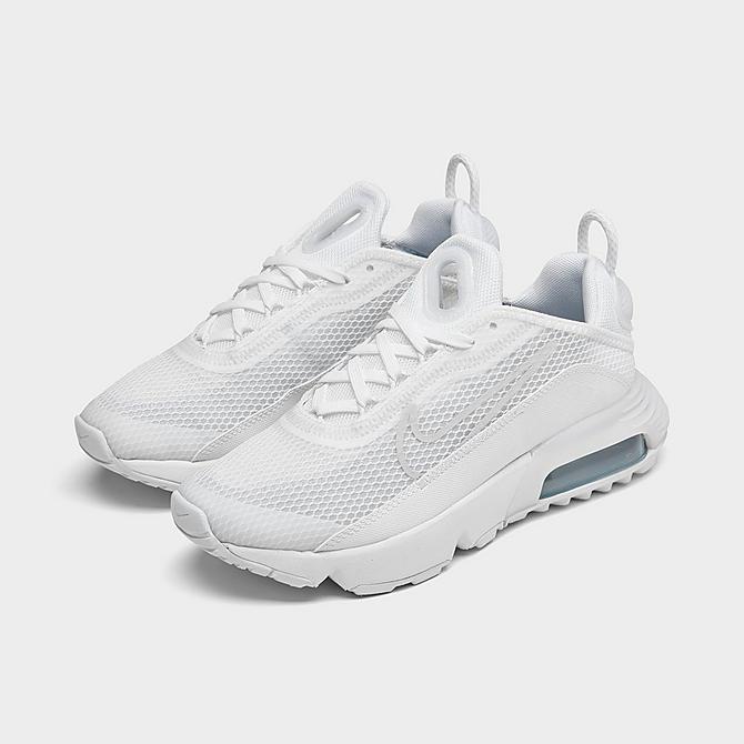 Three Quarter view of Big Kids' Nike Air Max 2090 Casual Shoes in White/Wolf Grey/White/Pure Platinum Click to zoom