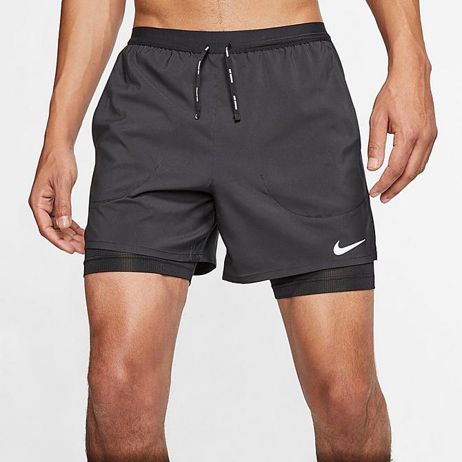 Front Three Quarter view of Men's Nike Flex Stride 2-in-1 5" Shorts in Black Click to zoom