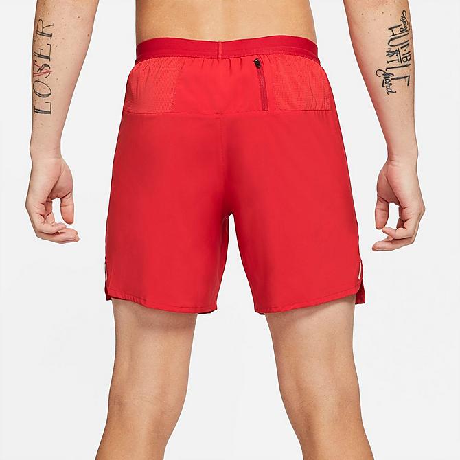 Back Right view of Men's Nike Flex Stride 2-in-1 Shorts in University Red/Reflective Silver Click to zoom