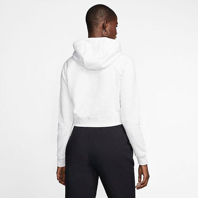 Front Three Quarter view of Women's Nike Sportswear Essential Cropped Hoodie in Birch Heather/Black Click to zoom