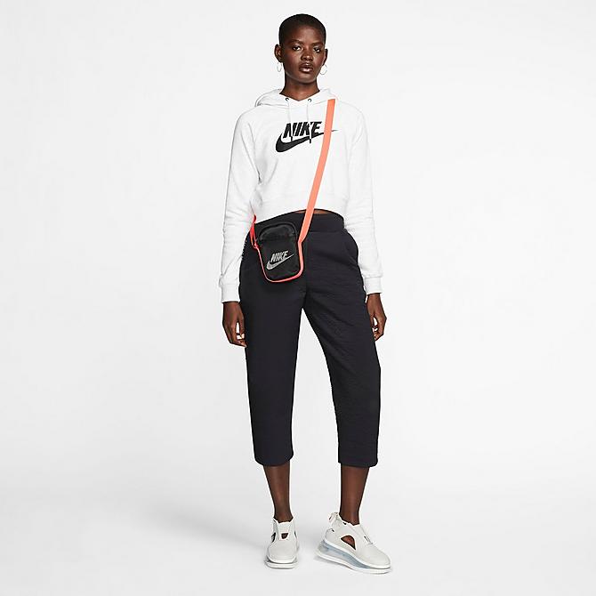 Back Left view of Women's Nike Sportswear Essential Cropped Hoodie in Birch Heather/Black Click to zoom