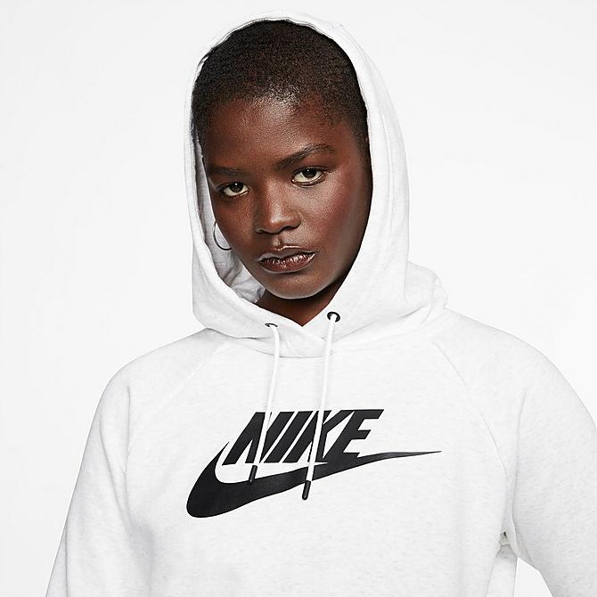 Back Right view of Women's Nike Sportswear Essential Cropped Hoodie in Birch Heather/Black Click to zoom