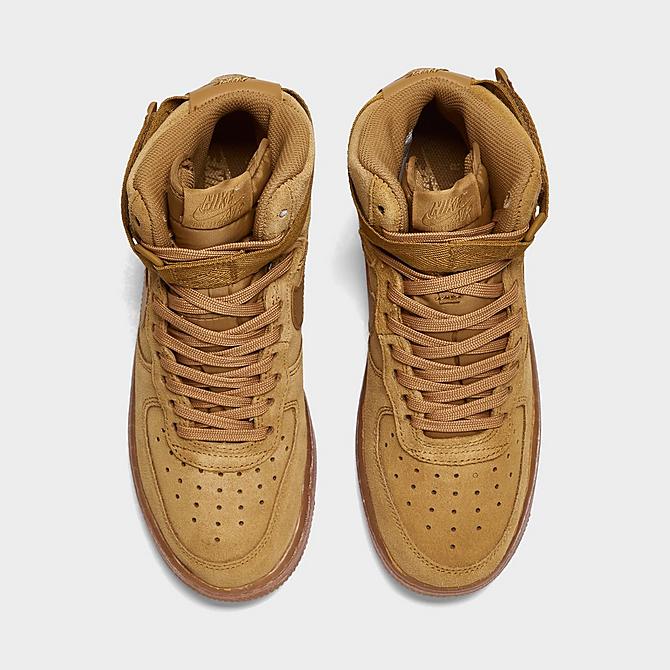 Back view of Boys' Big Kids' Nike Air Force 1 High LV8 3 Casual Shoes in Wheat/Wheat Gum/Light Brown Click to zoom