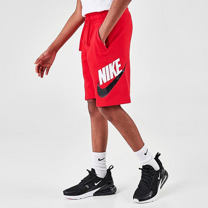 Front view of Kids' Nike Sportswear HBR Club Fleece Shorts in University Red Click to zoom