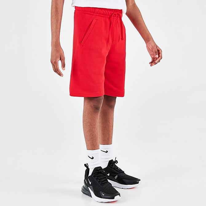 Back Left view of Kids' Nike Sportswear HBR Club Fleece Shorts in University Red Click to zoom