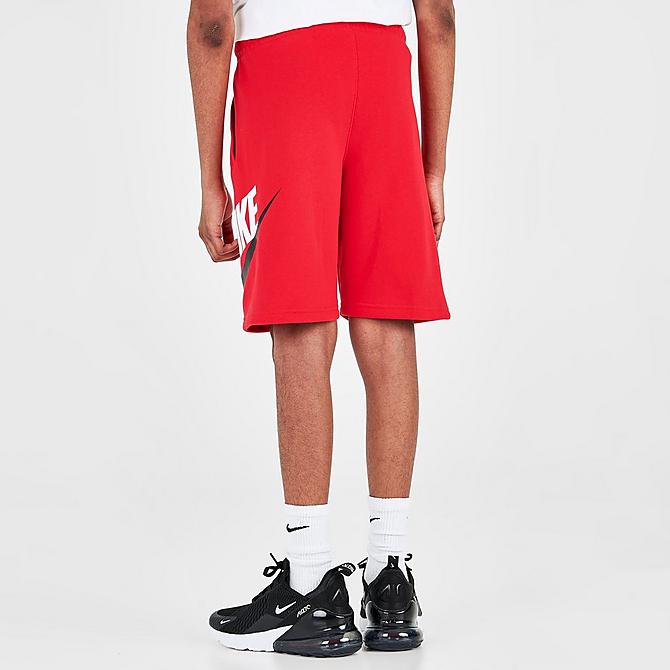 Back Right view of Kids' Nike Sportswear HBR Club Fleece Shorts in University Red Click to zoom