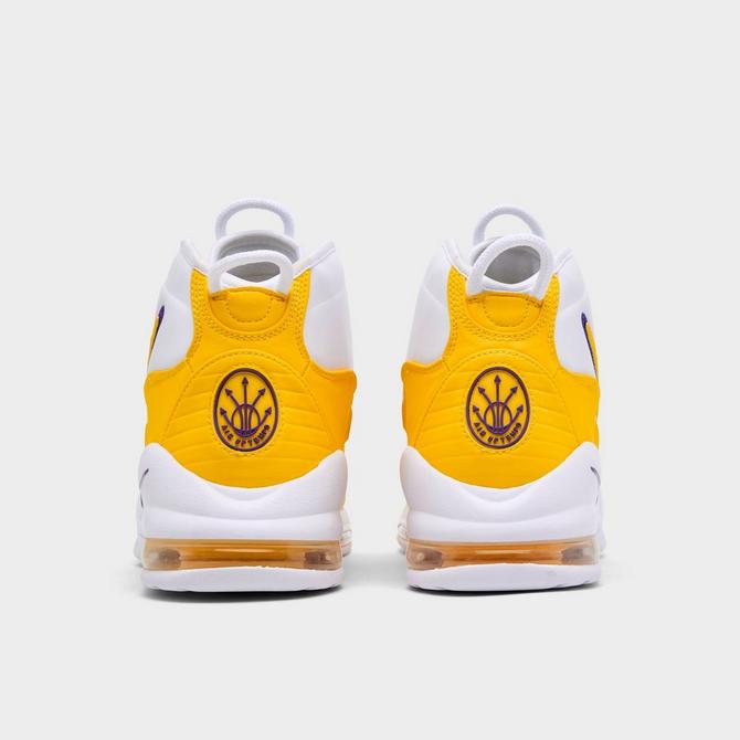Left view of Men's Nike Air Max Uptempo '95 Basketball Shoes in White/Amarillo/Court Purple Click to zoom