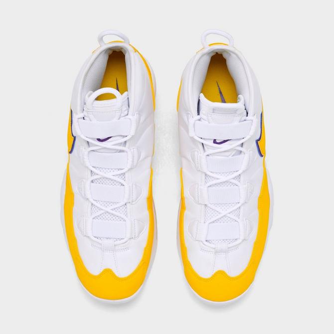 Back view of Men's Nike Air Max Uptempo '95 Basketball Shoes in White/Amarillo/Court Purple Click to zoom