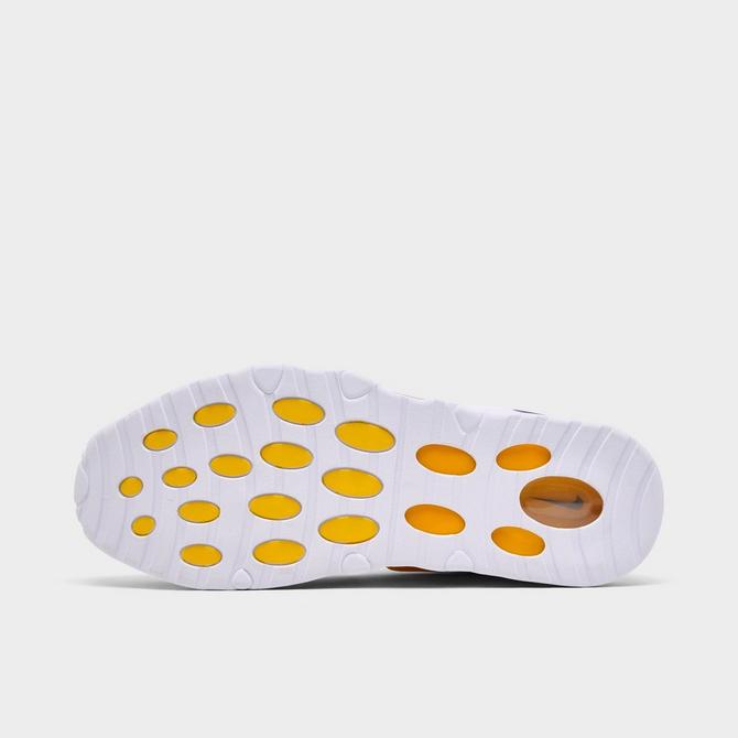 Bottom view of Men's Nike Air Max Uptempo '95 Basketball Shoes in White/Amarillo/Court Purple Click to zoom