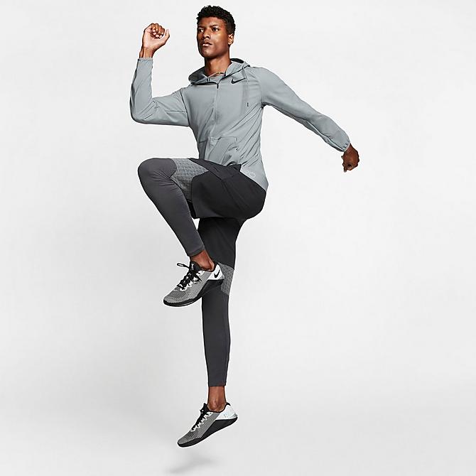 Front Three Quarter view of Men's Nike Flex Full-Zip Training Jacket in Smoke Grey/Black Click to zoom