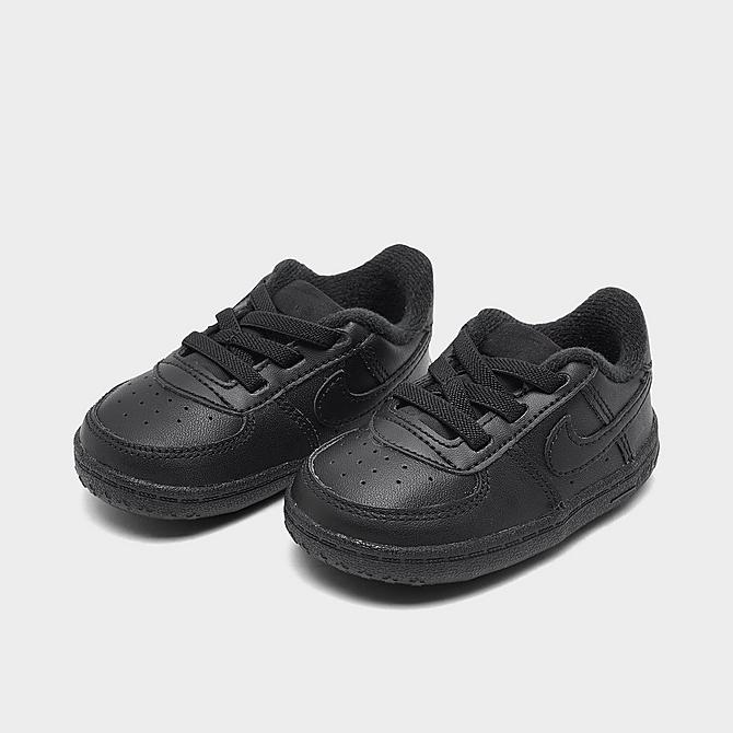 Three Quarter view of Infant Nike Air Force 1 Crib Casual Shoes in Black/Black/Black Click to zoom