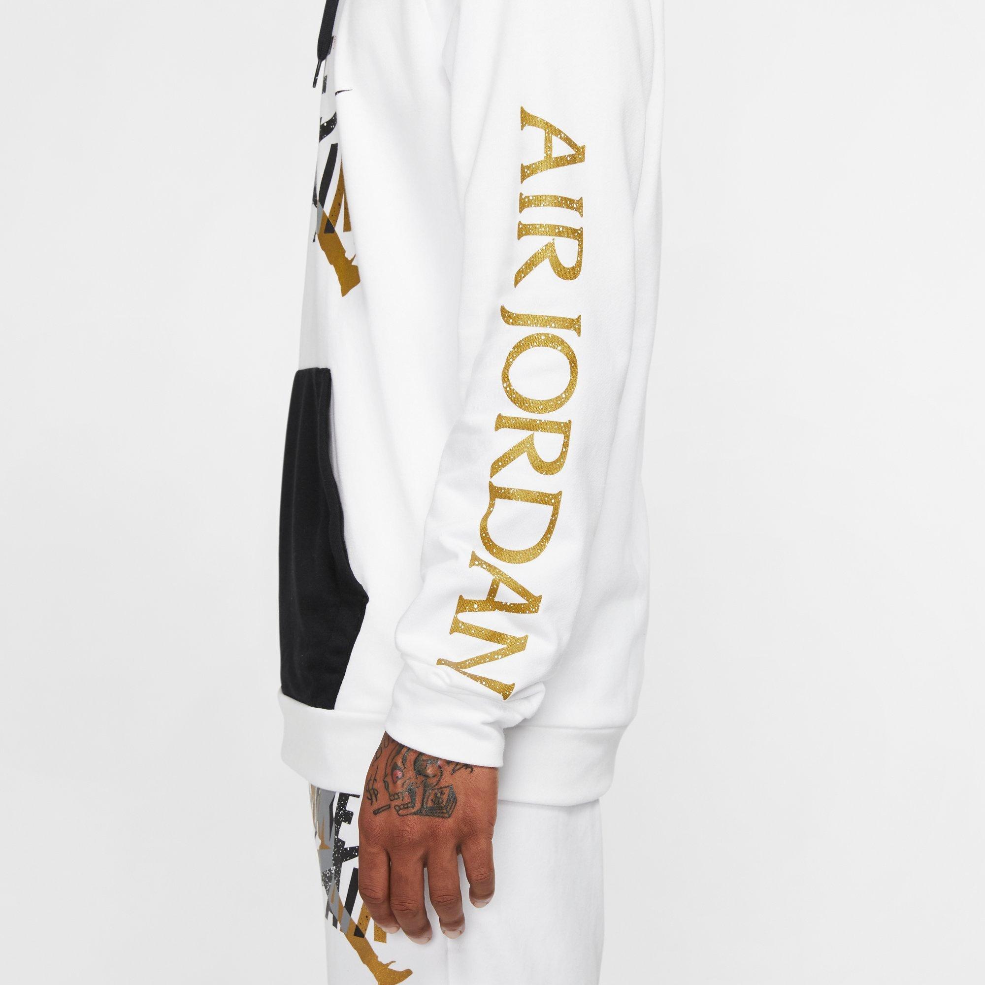 white jordan hoodie gold logo