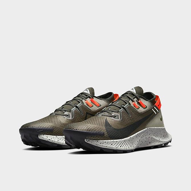 Three Quarter view of Men's Nike Pegasus Trail 2 Trail Running Shoes in Cargo Khaki/Black/Light Army Click to zoom