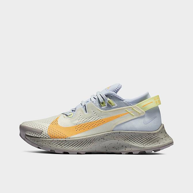 Right view of Women's Nike Pegasus Trail 2 Trail Running Sneakers in Pure Platinum/Fossil/Limelight/Laser Orange Click to zoom