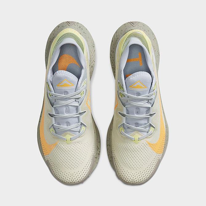 Back view of Women's Nike Pegasus Trail 2 Trail Running Sneakers in Pure Platinum/Fossil/Limelight/Laser Orange Click to zoom