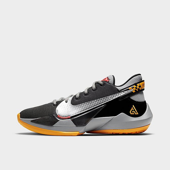 Right view of Nike Zoom Freak 2 Basketball Shoes in Black/Particle Grey/Bright Crimson/Metallic Silver Click to zoom