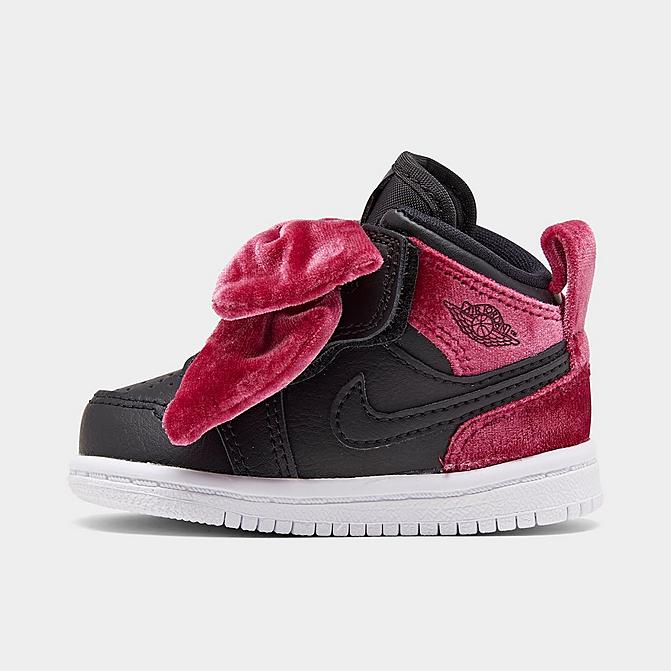 Right view of Girls' Toddler Air Jordan 1 Mid Bow Casual Shoes in Black/Black/Noble Red Click to zoom