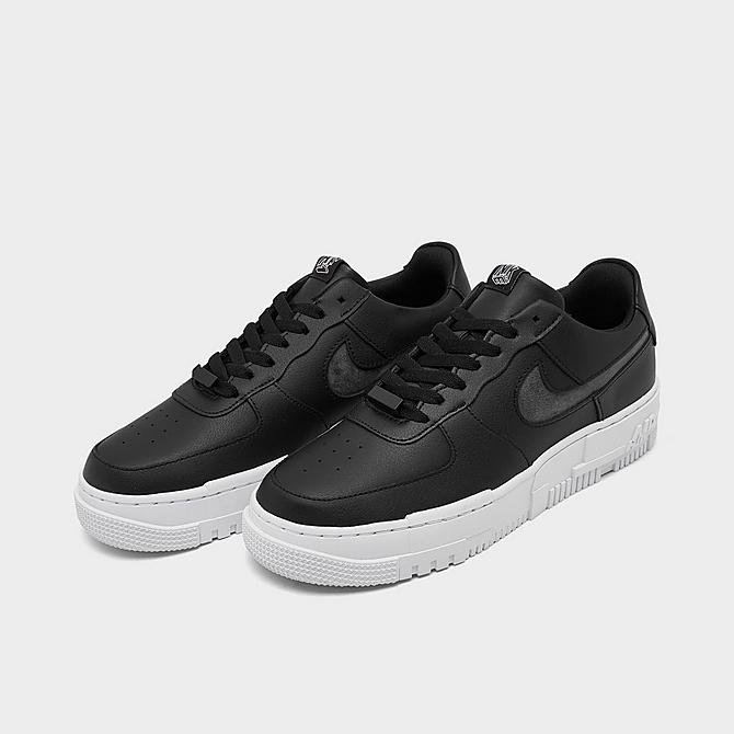 Three Quarter view of Women's Nike Air Force 1 Pixel Casual Shoes in Black/Black/White/Black Click to zoom