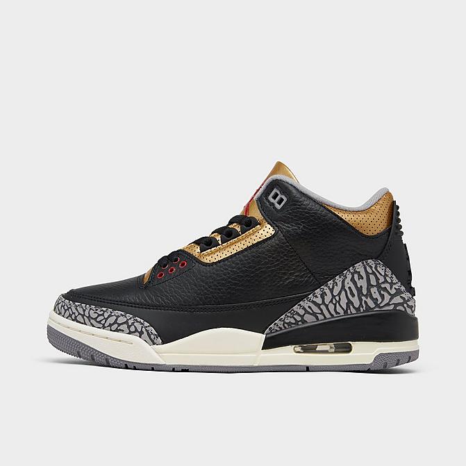 Right view of Women's Air Jordan Retro 3 Basketball Shoes in Black/Fire Red/Metallic Gold/Cement Grey Click to zoom